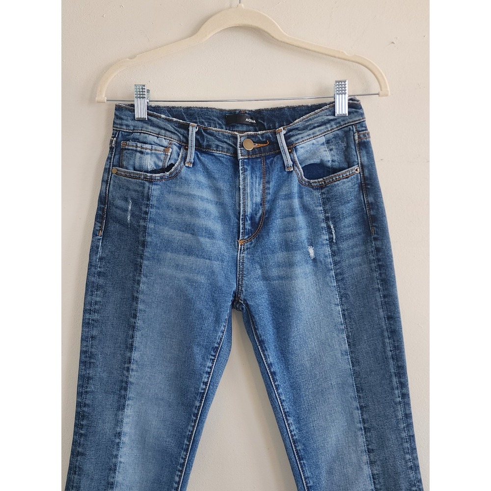 Womens Retro Two Tone Cropped Raw Hem Jeans Size 27 Y2K 90s Edgy Grunge Festival